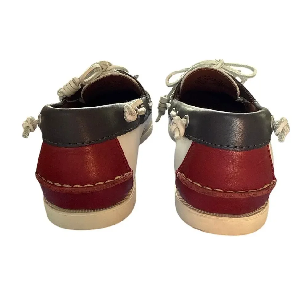 Polo Ralph Lauren Merton Boat Shoes Red White Blue Leather Size 9.5